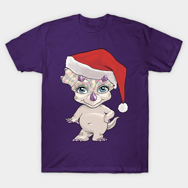 Lil Miss Christmas Triceratops T-Shirt by AyotaIllustration